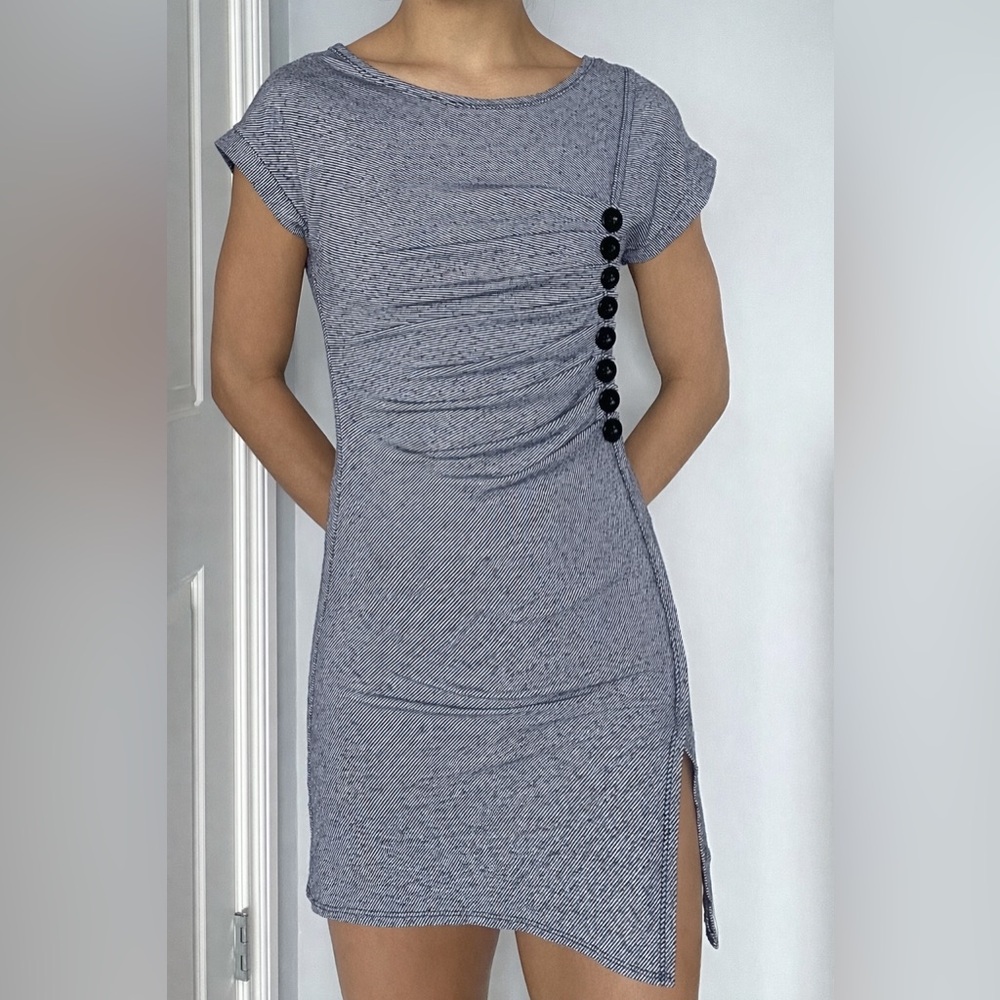 Chic Black and White Mini Dress with Button Accents